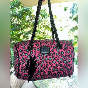 Betseyville Vintage Betsey Johnson Pink Cheetah Quilted Barrel Purse Habdbag